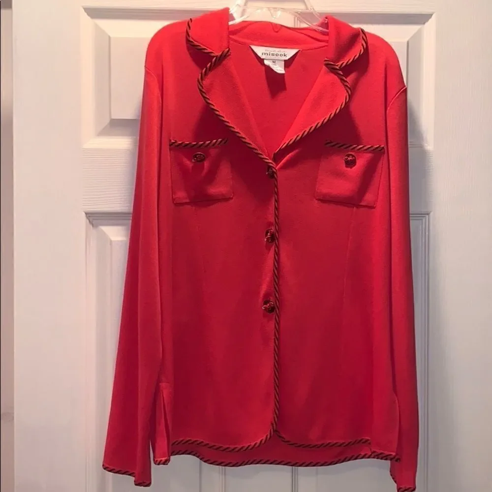 Exclusively Misook Coral blazer with bow buttons
